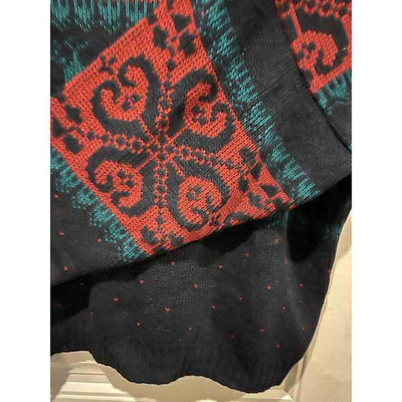 Vintage Saks Fifth Ave Christmas Sweater Reindeer Red Green Womens Large READ - Picture 5 of 8